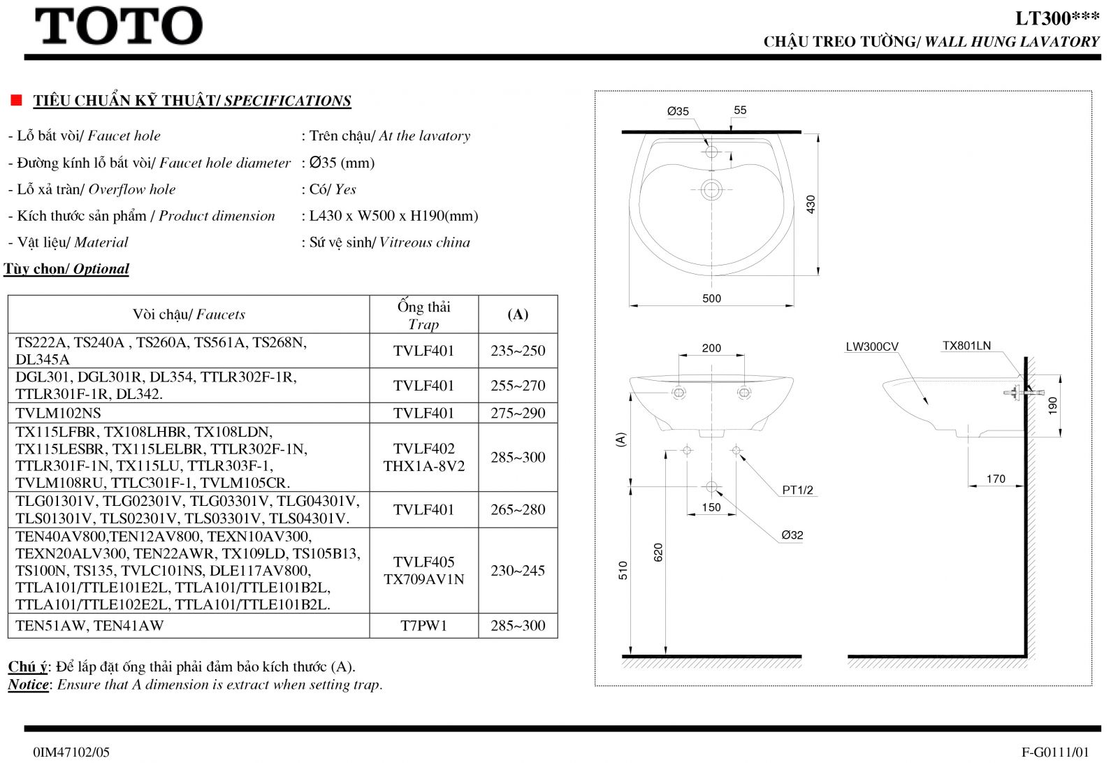 Lavabo treo tuongTOTO LT300C