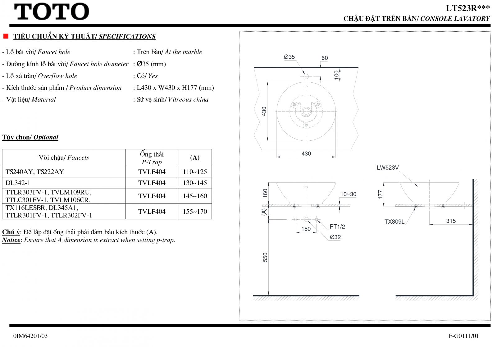 chau-rua-dat-ban-toto-lt523r-ban-ve Lavabo tô đặt bàn TOTO LT523R