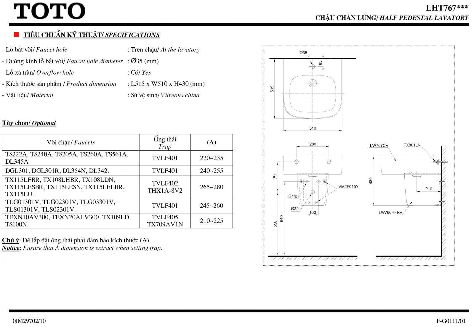 lavabo-chan-treo-toto-lht767cr-mo-ta Chậu rửa lavabo chân lửng TOTO LHT767CR