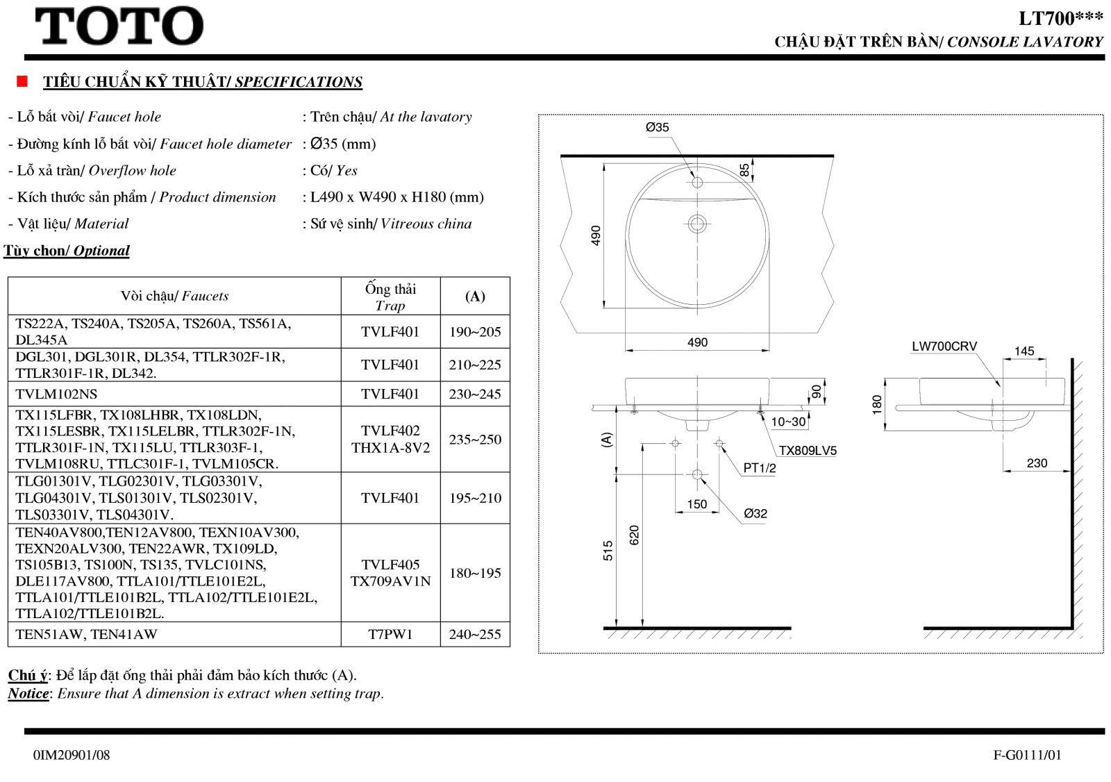 lavabo-dat-ban-toto-lt700ct-mo-ta Lavabo tròn đặt bàn TOTO LT700CTR