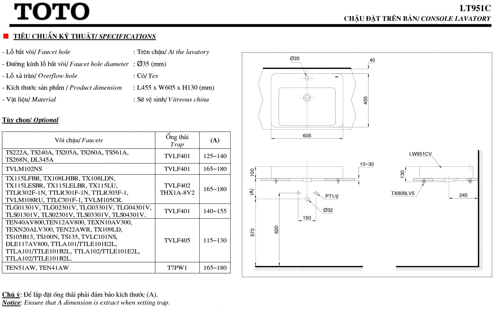 Lavabo đặt bàn TOTO LT951C