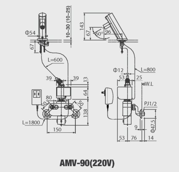 Vòi cảm ứng Inax AMV-90(220V) voi-cam-ung-inax-amv-90-220v