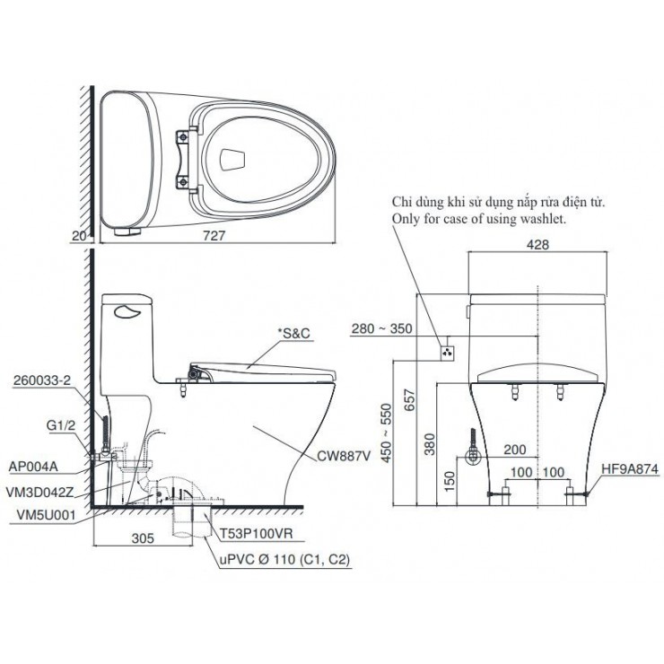 Bàn cầu 1 khối TOTO MS887RW16 nắp rửa điện tử ban-cau-1-khoi-toto-ms887rw16-nap-rua-dien-tu-washlet