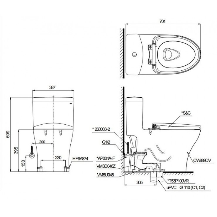 Bàn cầu 1 khối TOTO MS889DRW16 nắp rửa điện tử Washlet ban-cau-1-khoi-toto-ms889drw16-nap-rua-dien-tu-washlet