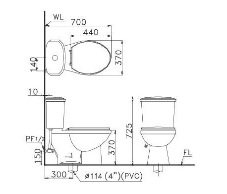 Bàn cầu 2 khối Caesar CD1338 nắp thường ban-cau-2-khoi-caesar-cd1338-nap-thuong