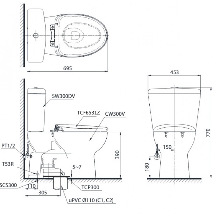 Bàn cầu 2 khối TOTO CS300DRW6 nắp rửa điện tử Washlet ban-cau-2-khoi-toto-cs300drw6-nap-rua-dien-tu-washlet