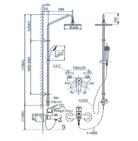 Vòi sen cây Inax BFV-1115S nóng lạnh voi-sen-cay-inax-bfv-1115s-nong-lanh
