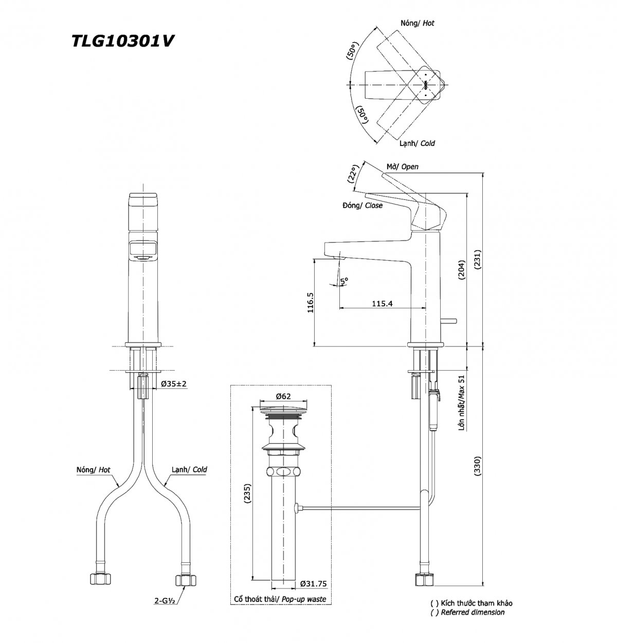 Vòi lavabo TOTO TLG10301V nóng lạnh voi-lavabo-toto-tlg10301v-nong-lanh