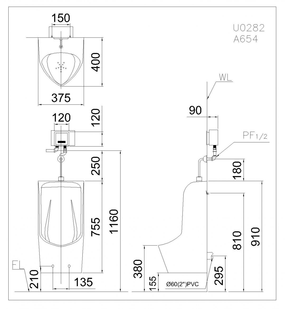 Bồn tiểu nam Caesar U0282+A654 bon-tieu-nam-caesar-u0282-a654
