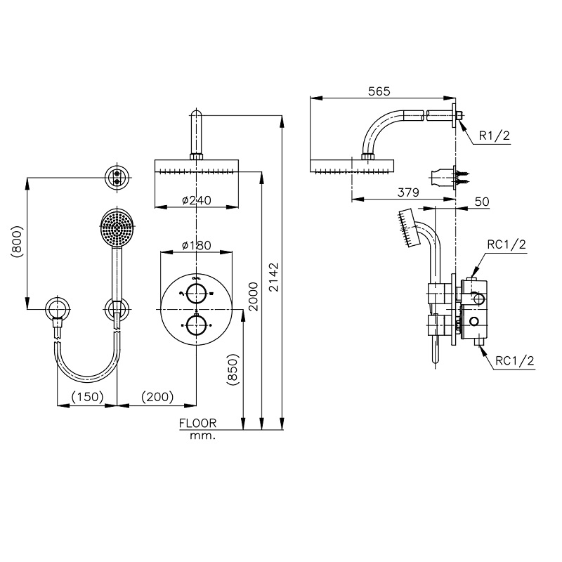 Bộ sen nhiệt độ âm tường COTTO CT3015ZH016 bo-sen-nhiet-do-am-tuong-cotto-ct3015zh016