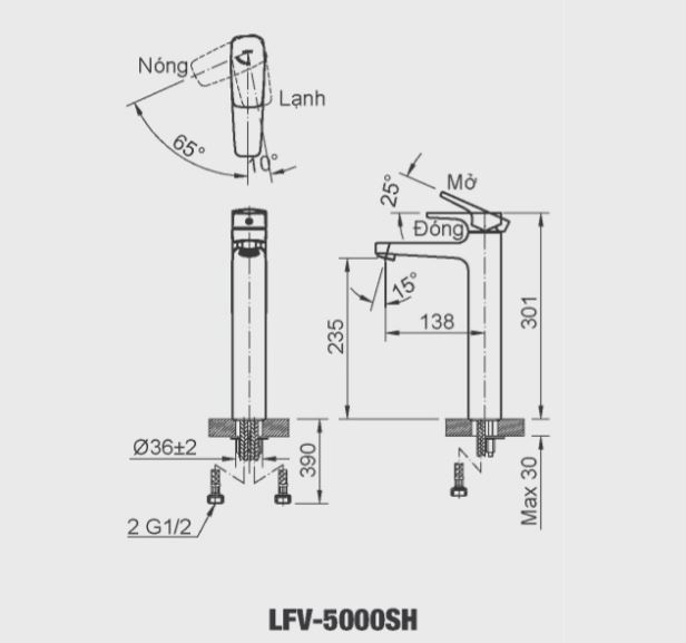Vòi lavabo Inax nóng lạnh thân cao LFV-5000SH voi-lavabo-inax-nong-lanh-than-cao-lfv-5000sh