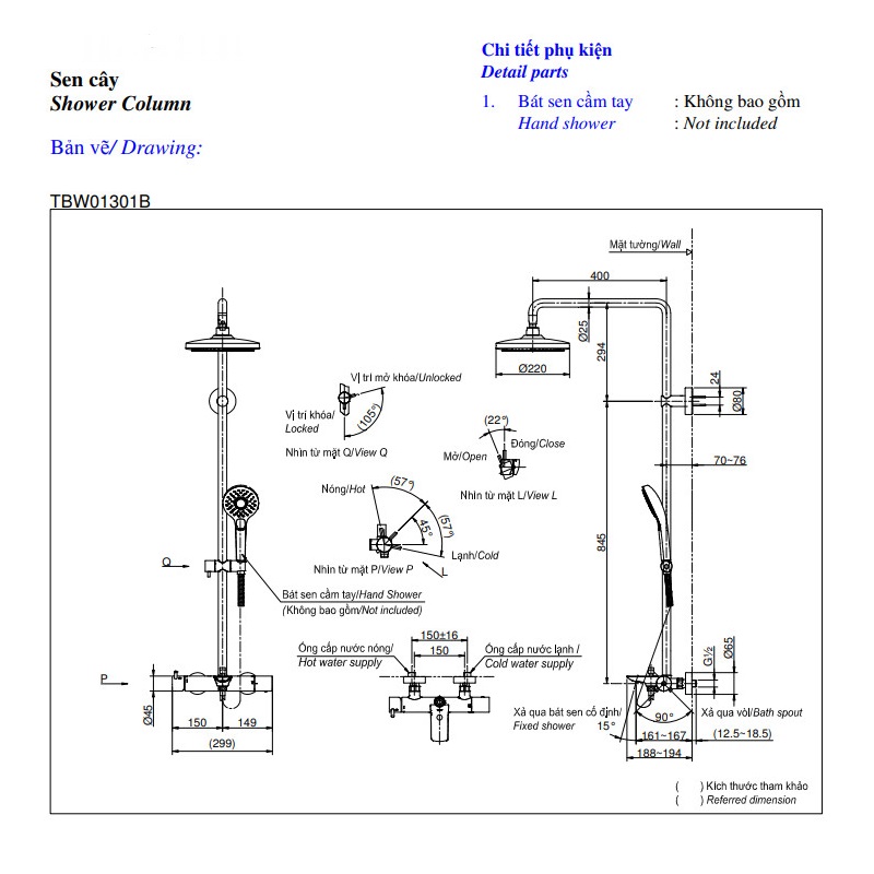 Sen cây kèm vòi xả bồn TOTO TBW01301B nóng lạnh sen-cay-kem-voi-xa-bon-toto-tbw01301b-nong-lanh
