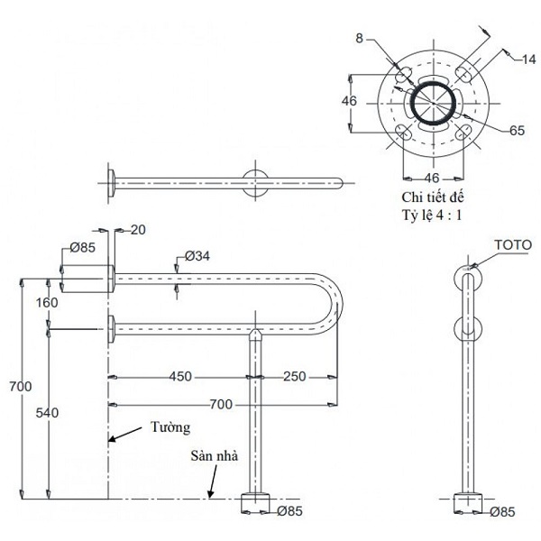 Thanh tay vịn TOTO T113BP22/T110D3R(X3) thanh-tay-vin-toto-t113bp22-t110d3r-x3