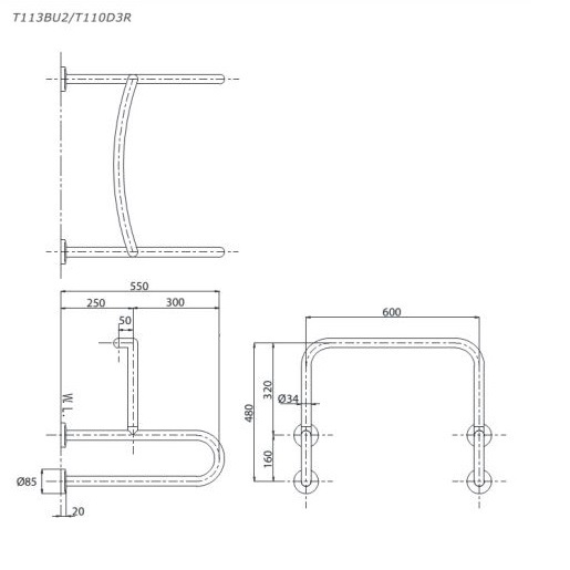 Thanh tay vịn TOTO T113BU22/T110D3R(X4) thanh-tay-vin-toto-t113bu22-t110d3r-x4