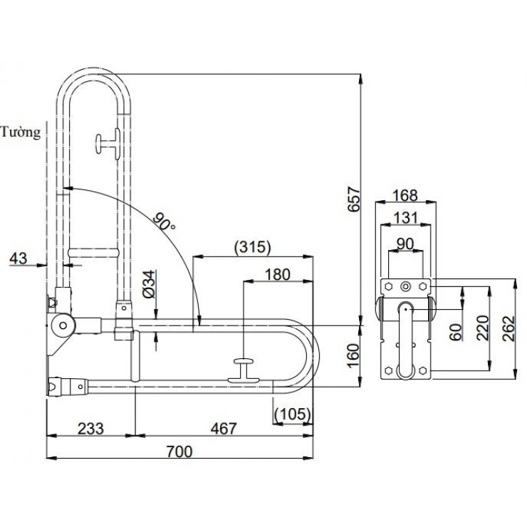 Thanh tay vịn TOTO T114HK7R#MLA/T110D17S thanh-tay-vin-toto-t114hk7r-mla-t110d17s