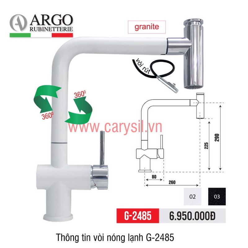 Vòi bếp Carysil G-2485 dây rút nóng lạnh voi-bep-carysil-g-2485-day-rut-nong-lanh