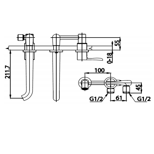 Vòi lavabo 2 lỗ COTTO CT2184A nóng lạnh gắn tường voi-lavabo-2-lo-cotto-ct2184a-nong-lanh-gan-tuong