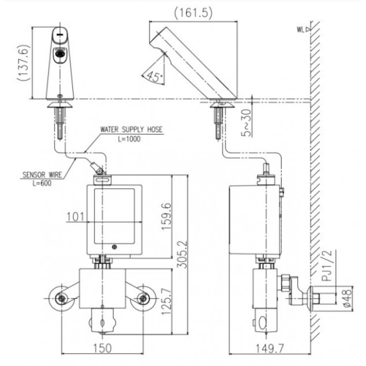 Vòi lavabo cảm ứng INAX AMV-300K nóng lạnh dùng pin voi-lavabo-cam-ung-inax-amv-300k-nong-lanh-dung-pin
