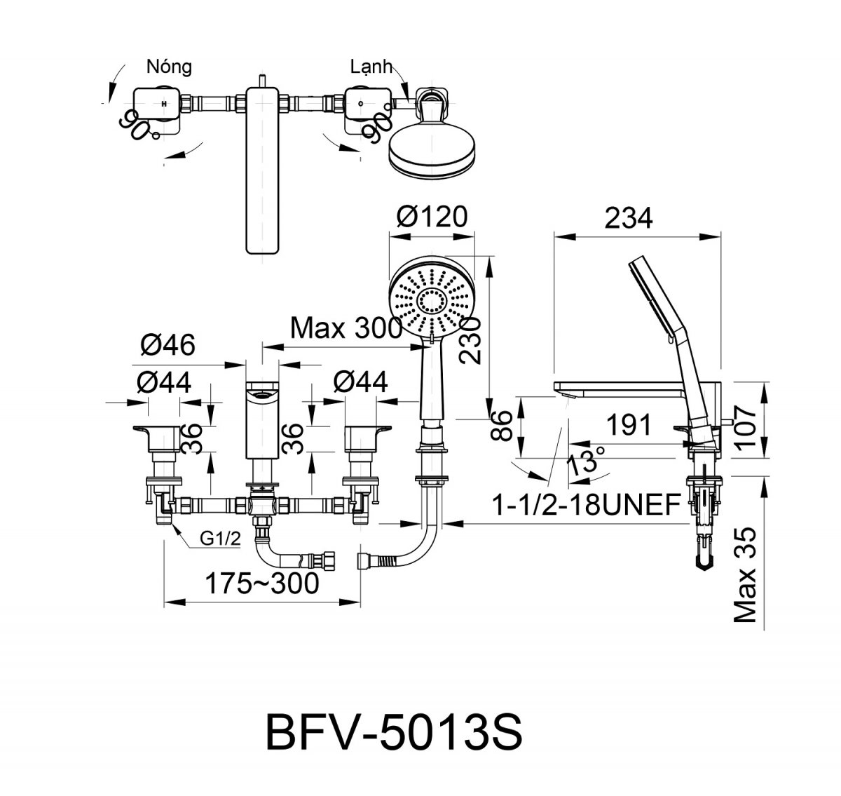 Vòi sen xả bồn Inax BFV-5013S voi-sen-xa-bon-inax-bfv-5013s