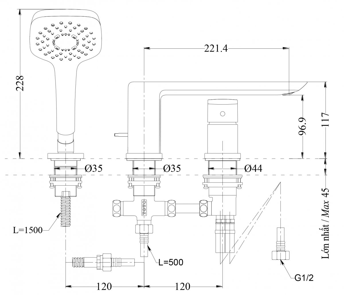 Vòi sen xả bồn tắm TOTO TBG02305B voi-sen-xa-bon-tam-toto-tbg02305b