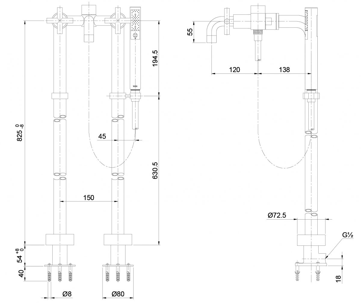 Vòi sen xả bồn tắm TOTO TX445SECMV3 đặt sàn voi-sen-xa-bon-tam-toto-tx445secmv3-dat-san