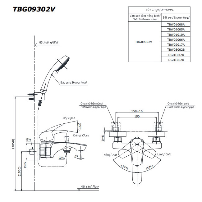 Vòi sen tắm TOTO TBG09302V/TBW02005A nóng lạnh voi-sen-tam-toto-tbg09302v-tbw02005a-nong-lanh