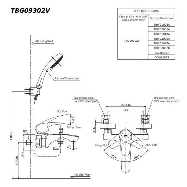 Vòi sen tắm TOTO TBG09302V/TBW02006A nóng lạnh voi-sen-tam-toto-tbg09302v-tbw02006a-nong-lanh