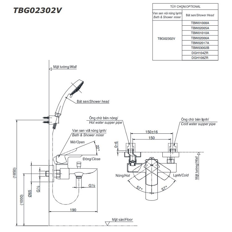 Vòi sen tắm TBG02302V/DGH104ZR nóng lạnh voi-sen-tam-tbg02302v-dgh104zr-nong-lanh