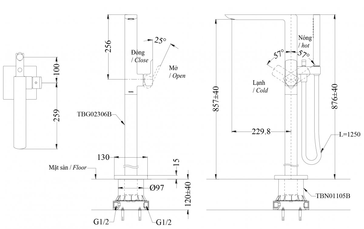Vòi xả bồn tắm TOTO TBG02306B/TBN01105B voi-xa-bon-tam-toto-tbg02306b-tbn01105b